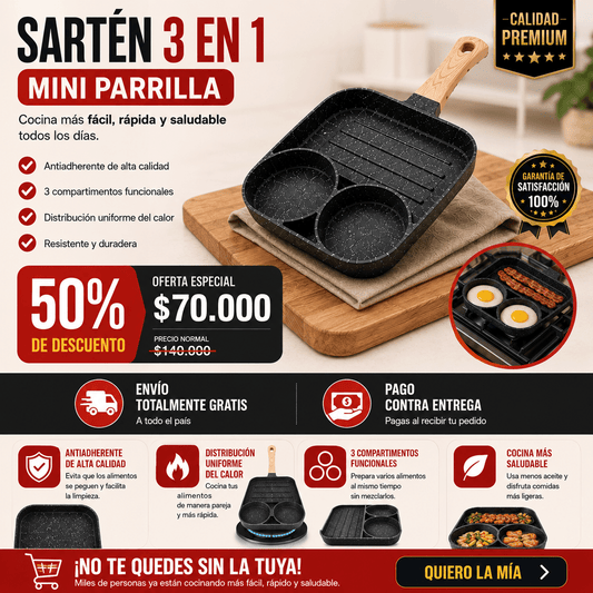 Sartén Antiadherente 3 en 1 Mini Parrilla | Cocina Fácil - INSTALL - STOREINSTALL - STORE