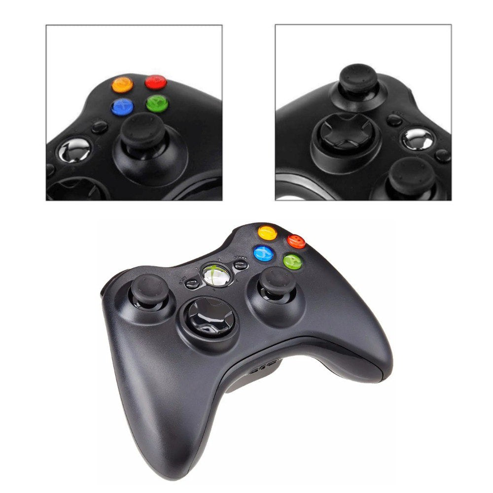 Control Xbox 360 inalámbrico mostrando botones y joysticks, ideal para gamers que buscan comodidad y libertad.