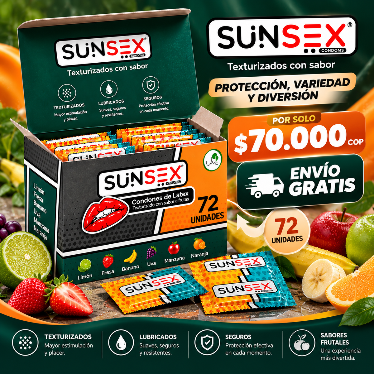 Condones SUNSEX Texturizados con Sabores (72 Unidades) - INSTALL - STOREINSTALL - STORE