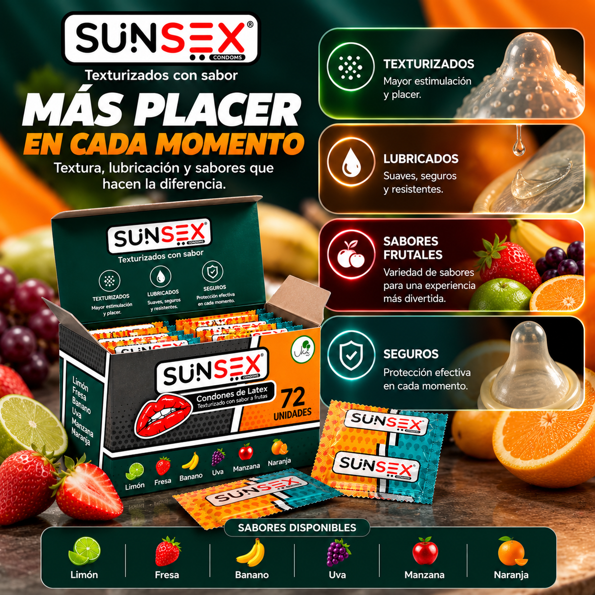 Condones SUNSEX Texturizados con Sabores (72 Unidades) - INSTALL - STOREINSTALL - STORE