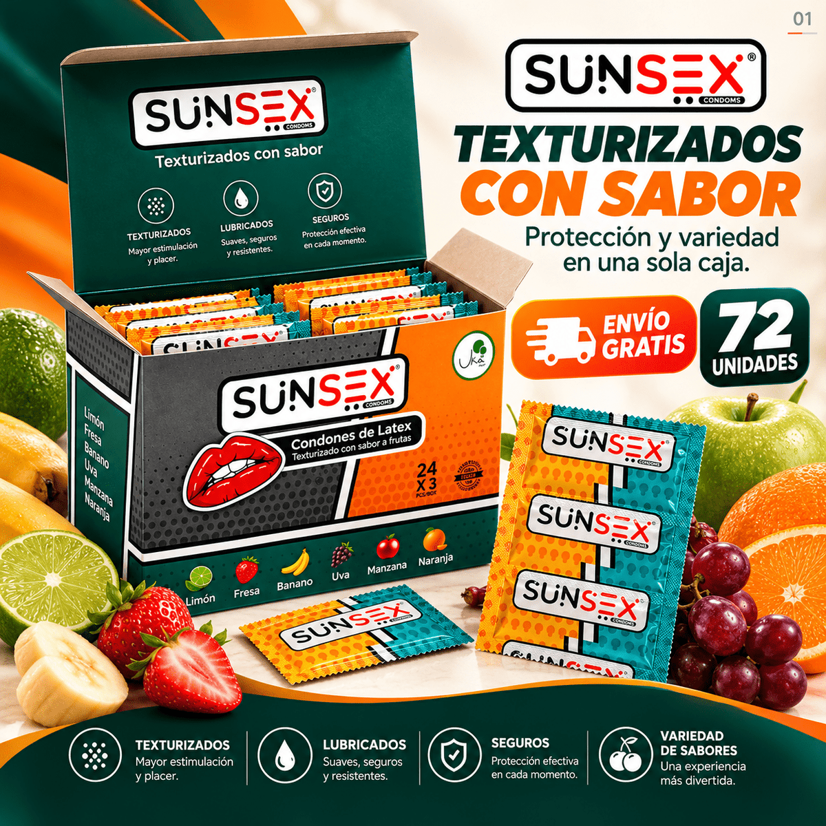 Condones SUNSEX Texturizados con Sabores (72 Unidades) - INSTALL - STOREINSTALL - STORE