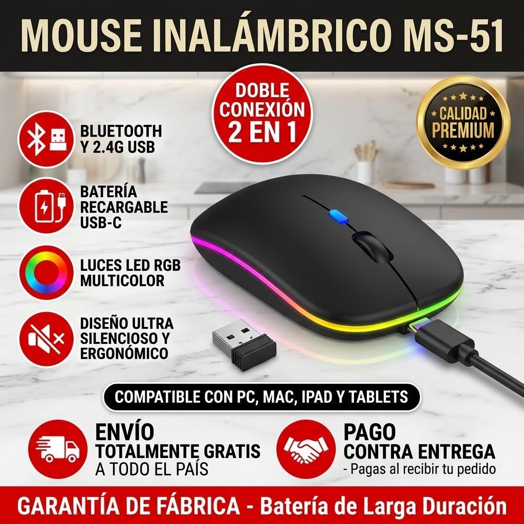 Mouse Inalámbrico MS-51 2 en 1 Bluetooth | Recargable - INSTALL - STOREINSTALL - STORE
